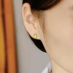 Natural Green Peridot Stud Leo Birthstone Earrings - Image 2