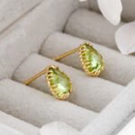 Natural Green Peridot Stud Leo Birthstone Earrings - Image 3