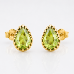 Natural Green Peridot Stud Leo Birthstone Earrings