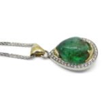 11.85ct Pear Cabochon Emerald. Diamond Pendant set in 14k White and Yellow Gold - Image 12