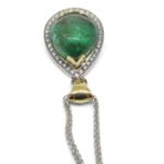 11.85ct Pear Cabochon Emerald. Diamond Pendant set in 14k White and Yellow Gold - Image 13