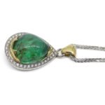 11.85ct Pear Cabochon Emerald. Diamond Pendant set in 14k White and Yellow Gold - Image 14