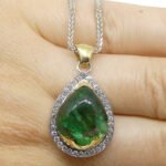 11.85ct Pear Cabochon Emerald. Diamond Pendant set in 14k White and Yellow Gold - Image 5