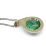11.85ct Pear Cabochon Emerald. Diamond Pendant set in 14k White and Yellow Gold - Image 8