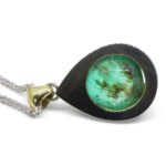 11.85ct Pear Cabochon Emerald. Diamond Pendant set in 14k White and Yellow Gold - Image 9