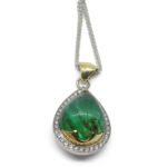 11.85ct Pear Cabochon Emerald. Diamond Pendant set in 14k White and Yellow Gold - Image 11