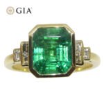 2.49ct Green Emerald. Diamond Engagement Ring set in 18k Yellow Gold. GIA Certified Zambian
