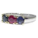 0.37ct Round Red Ruby. Blue Spinel Three Stone Engagement Ring set in 14k White and Yellow Gold - Image 11