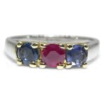 0.37ct Round Red Ruby. Blue Spinel Three Stone Engagement Ring set in 14k White and Yellow Gold - Image 12