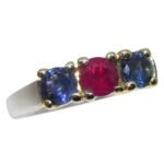 0.37ct Round Red Ruby. Blue Spinel Three Stone Engagement Ring set in 14k White and Yellow Gold - Image 3