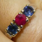 0.37ct Round Red Ruby. Blue Spinel Three Stone Engagement Ring set in 14k White and Yellow Gold - Image 6