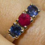 0.37ct Round Red Ruby. Blue Spinel Three Stone Engagement Ring set in 14k White and Yellow Gold - Image 2