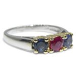 0.37ct Round Red Ruby. Blue Spinel Three Stone Engagement Ring set in 14k White and Yellow Gold - Image 8