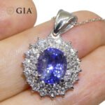 3.89ct Oval Blue Sapphire. Diamond Pendant set in Platinum. GIA Certified Madagascar