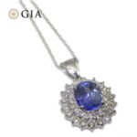 3.89ct Oval Blue Sapphire. Diamond Pendant set in Platinum. GIA Certified Madagascar - Image 10