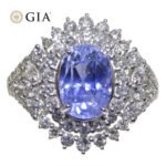 4.39ct Cushion Blue Sapphire. Diamond Halo Engagement Ring set in Platinum. Unheated