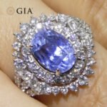 4.39ct Cushion Blue Sapphire. Diamond Halo Engagement Ring set in Platinum. Unheated - Image 6