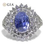 4.39ct Cushion Blue Sapphire. Diamond Halo Engagement Ring set in Platinum. Unheated - Image 7