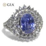 4.39ct Cushion Blue Sapphire. Diamond Halo Engagement Ring set in Platinum. Unheated - Image 8