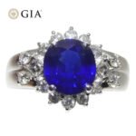 3.23ct Cushion Blue Sapphire. Diamond Engagement Ring set in Platinum. GIA Certified Thailand
