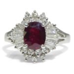 1.18ct Oval Red Ruby. Diamond Cluster Engagement Ring set in Platinum - Image 2