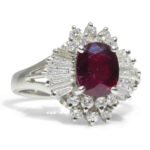 1.18ct Oval Red Ruby. Diamond Cluster Engagement Ring set in Platinum - Image 3