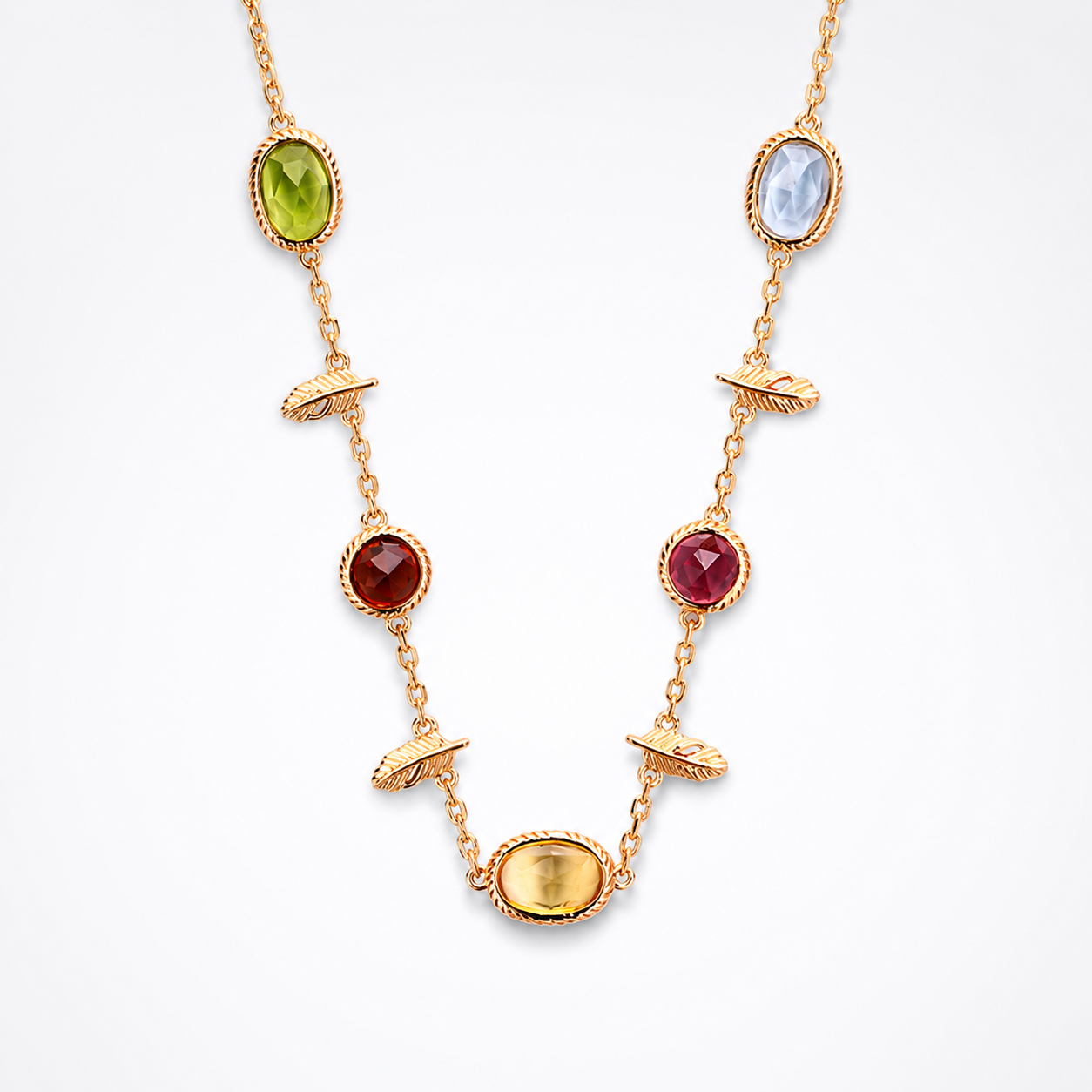 Multi_Gemstone_Citrine_Topaz_Charm_Necklace.png Multi Gemstone Citrine Topaz Charm Necklace - Image 1