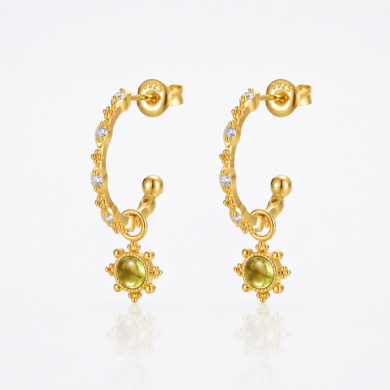 Peridot_Filigree_Floral_C_Hoop_Leo_Earrings.png Peridot Filigree Floral C Hoop Leo Earrings - Image 1